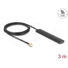   Delock WiFi 5,8 GHz Antenna RP-SMA-dugó 3 dBi mindenirányban, csatlakozó kábellel (RG-174, 3 m), fekete, öntapadós