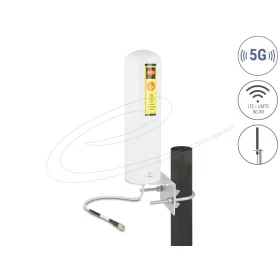   Delock 5G LTE antenna SMA-dugó 3 - 5 dBi irányítatlan, rögzített, kültéri fali és állított elhelyezésre fehér