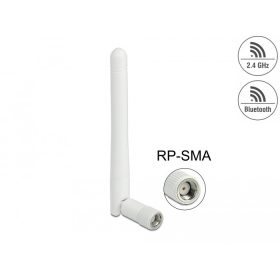   Delock WLAN 802.11 b/g/n antenna RP-SMA-dugó 2 dBi mindenirányú, dönthető csatlakozással (fehér) (12006)