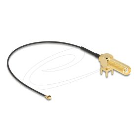   Delock Antenna kábel SMA 90  PCB anya válaszfali csatlakozóval apa I-PEX Inc., MHF  I-dugó 1.13 15 cm menethossz 15 mm