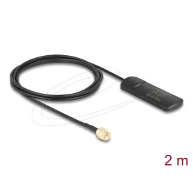   Delock GSM UMTS LTE WLAN 2,4 GHz Antenna, SMA csatlakozódugó, 2 dBi, irányítatlan, rögzített, fekete, öntapadós