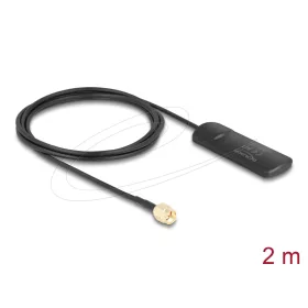   Delock GSM UMTS LTE WLAN 2,4 GHz Antenna, SMA csatlakozódugó, 2 dBi, irányítatlan, rögzített, fekete, öntapadós