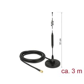   Delock LTE antenna SMA-dugó 6 dBi irányítatlan, rögzített, mágneses talppal és csatlakozókábellel (R (12429)