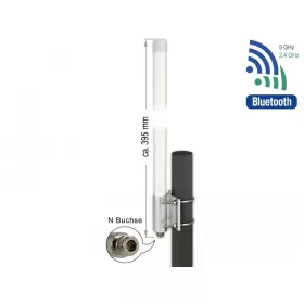   Delock WLAN kettős sávú 802.11 ac/ax/a/b/g/n Antenna N hüvely 6,2 - 8,0 dBi 39,5 cm átmérőjű, rögzít (12632)