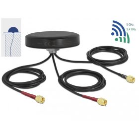   Delock LTE MIMO két sávos, kültéri, fekete WLAN 802.11 ac/ax/a/h/b/g/n antenna 3 db. SMA apa RG-174,