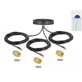   Delock Többszárú LTE UMTS GSM GNSS antenna 3 db. SMA apa mindenirányú tető csatlakozással, kültéri f (12717)