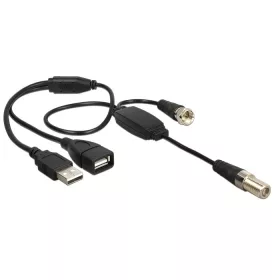   Delock Antenna kábel F Jack > F Plug, phantom táp 5 V USB-ről 22 cm