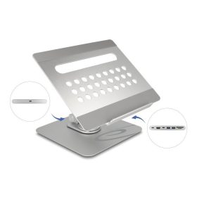   Delock Tablet és laptop állvány beépített dokkoló állomással 4K - HDMI / Kártyaolvasó / Hub / PD 3.0 90 W - 360  forgatható