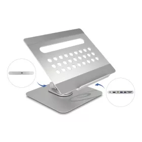   Delock Tablet és laptop állvány beépített dokkoló állomással 4K - HDMI / Kártyaolvasó / Hub / PD 3.0 90 W - 360  forgatható