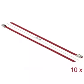   Delock Rozsdamentes Acél Kábelkötegek Hossza 200 x Szélesség 4,6 mm piros 10 db.