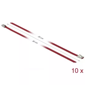  Delock Rozsdamentes Acél Kábelkötegek Hossza 300 x Szélesség 4,6 mm piros 10 db. (18778)