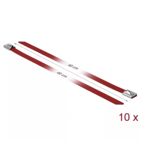   Delock Rozsdamentes Acél Kábelkötegek Hossza 400 x Szélesség 7,9 mm piros 10 db.