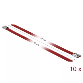   Delock Rozsdamentes Acél Kábelkötegek Hossza 500 x Szélesség 7,9 mm piros 10 db. (18784)