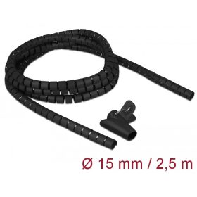   Delock Spirális kábelburkolat behúzó eszközzel 2,5 m x 15 mm fekete