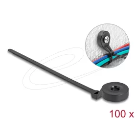   Delock Kábelkötöző szorító fűzőlyukkal Hx 180 x Sz 6 mm, 100 darab fekete (18915)