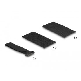   Delock Tépőzáras csík óntapadós felülettel és tépőzáras kábelszorítóval 10 db.-os fekete szett