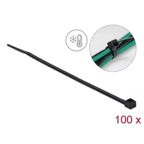   Delock Kábelkötöző ellenáll a hideg hőmérsékletnek hossza 150 x szélessége 3,6 mm, 100 db. Fekete (19187)