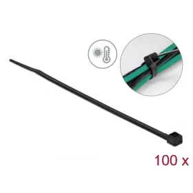   Delock Kábelkötöző ellenáll a forró hőmérsékletnek hossza 200 x szélessége 3,6 mm, 100 db. Fekete (19353)