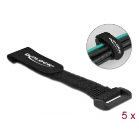   Delock Befűzős kábelkötegelő tépőzárral hossza 150 mm, szélessége 20 mm, 5 db. Fekete