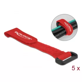   Delock Befűzős kábelkötegelő tépőzárral hossza 150 mm, szélessége 20 mm, 5 db. Piros