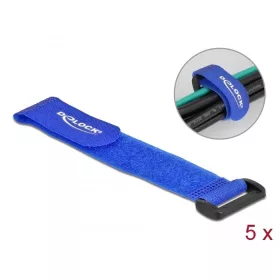   Delock Befűzős kábelkötegelő tépőzárral hossza 190 mm, szélessége 25 mm, 5 db. Kék