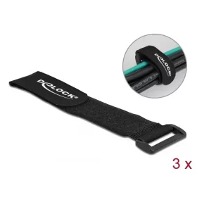   Delock Befűzős kábelkötegelő tépőzárral hossza 280 mm, szélessége 38 mm, 3 db. Fekete