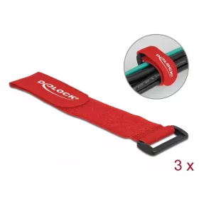   Delock Befűzős kábelkötegelő tépőzárral hossza 280 mm, szélessége 38 mm, 3 db. Piros