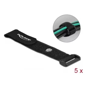   Delock Befűzős kábelkötegelő tépőzárral és szorító karikával hossza 190 mm, szélessége 25 mm, 5 db.