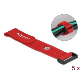  Delock befűzős kábelkötegelő tépőzárral 190x25mm 5db piros (19545)