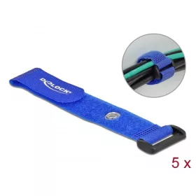   Delock Befűzős kábelkötegelő tépőzárral és szorító karikával hossza 190 mm, szélessége 25 mm, 5 db.