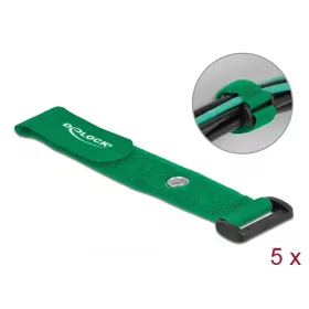  Delock Befűzős kábelkötegelő tépőzárral és szorító karikával hossza 190 mm, szélessége 25 mm, 5 db.