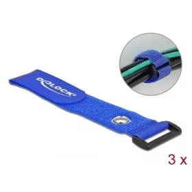   Delock Befűzős kábelkötegelő tépőzárral és szorító karikával hossza 280 mm, szélessége 38 mm, 3 db.