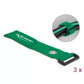   Delock Befűzős kábelkötegelő tépőzárral és szorító karikával hossza 280 mm, szélessége 38 mm, 3 db.