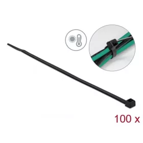   Delock Kábelkötöző ellenáll a forró hőmérsékletnek hossza 300 x szélessége 4,8 mm, 100 db. Fekete (19556)