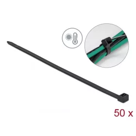   Delock Kábelkötöző ellenáll a forró hőmérsékletnek hossza 380 x szélessége 7,6 mm, 50 db. Fekete (19558)