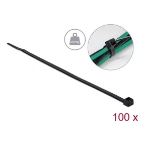   Delock Kábelkötöző magas szakítószilárdsággal hossza 300 x szélessége 4,8 mm, 100 db. Fekete (19561)