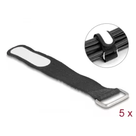   Delock Tépőzáras kábelkötegelő horoggal és feliratozható felülettel Hx 127 mm és Sz 20 mm 5 db. fekete (19603)
