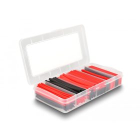   Delock 196 db. fekete / piros, 2:1 zsugorodási arányú hőre zsugorodó tömlő rekeszes tároló dobozban (20909)