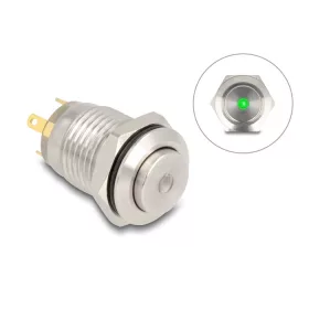   Delock Nyomógomb beszereléshez 12 mm 4 x forrasztási csatlakozó LED zöld pont (20982)