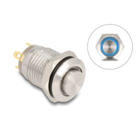   Delock Nyomógomb beszereléshez 12 mm 4 x forrasztási csatlakozó LED kék (20984)