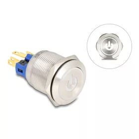   Delock Nyomógomb beszereléshez 22 mm 6 x forrasztási csatlakozó LED fehér bekapcsolási szimbólummal + gyűrű (20986)