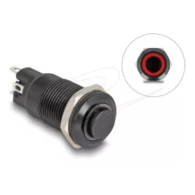   Delock Nyomó gomb beszereléshez fekete 12 mm 12 V 4 x forrasztási csatlakozás LED piros gyűrű