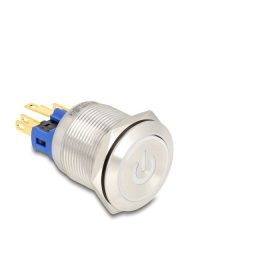   Delock nyomókapcsoló beépítéshez 22 mm 6 x forrasztási csatlakozó LED fehér teljesítmény szimbólum + gyűrű