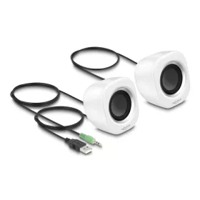   Delock Mini Sztereó személyi számítógép hangfal 3,5 mm sztereó jack apával és USB töltéssel fehér (27008)