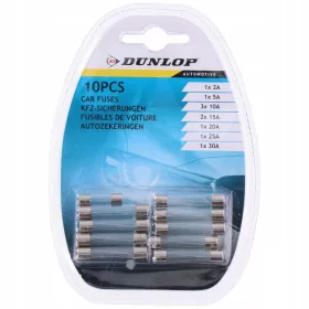   DUNLOP biztosítékkészlet autóba, 10 darabos, 2A-30A üveg