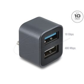   Delock Mini USB elosztó USB Type-C  dugós csatlakozóval   1 x USB 10 Gbps A-típusú + 1 x USB 2.0 A-típusú