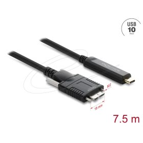   Delock Aktív optikai kábel USB 10 Gbps USB Type-C  apa > USB 10 Gbps Micro-B Típusú dugó csavarokkal ellátott 7,5 m