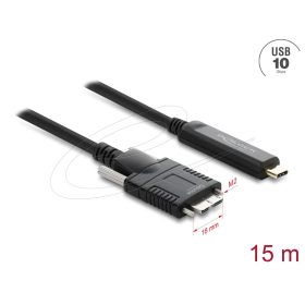   Delock Aktív optikai kábel USB 10 Gbps USB Type-C  apa > USB 10 Gbps Micro-B Típusú dugó csavarokkal ellátott 15 m