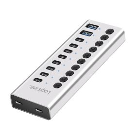   Logilink USB 3.2 Gen1 hub, 10 port kábellel/adapterrel, USB-A/C, ki/be kapcsoló, alumínium
