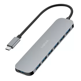   Logilink USB-C hub, 7 port, USB 3.2 Gen 1, 7x USB-A, 5 Gbit/s, alumínium ház, 20 W-os PD töltővel, sp